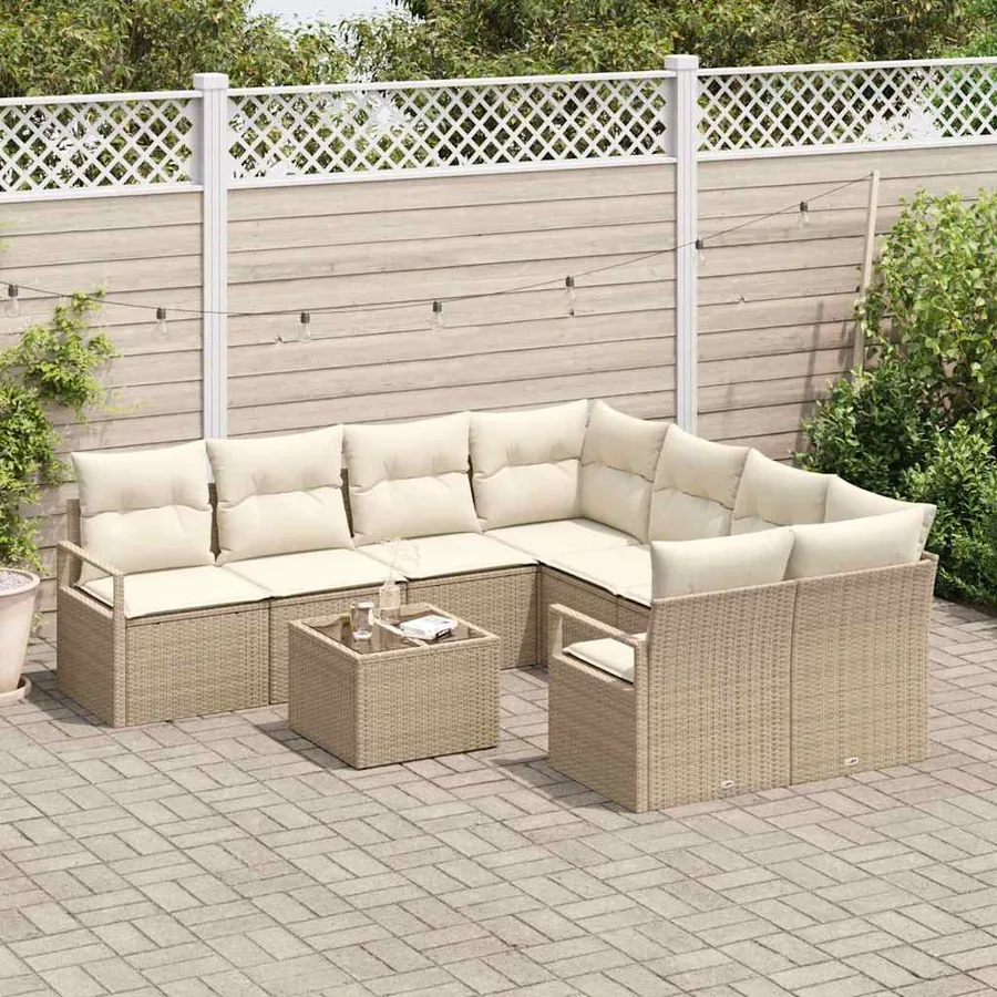 Ensemble de Canapés avec coussin 9 pcs Beige et crème polyrotin - 3