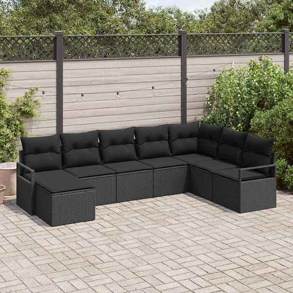 Ensemble de Canapés avec coussin 8 pcs Noir polyrotin
