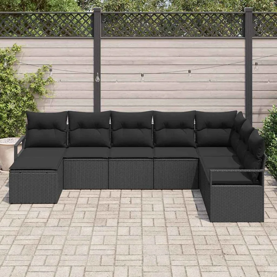 Ensemble de Canapés avec coussin 8 pcs Noir polyrotin - 3