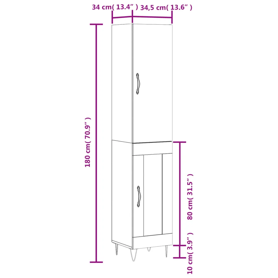 Buffet haut Blanc 34,5x34x180 cm Bois d'ingénierie - 13