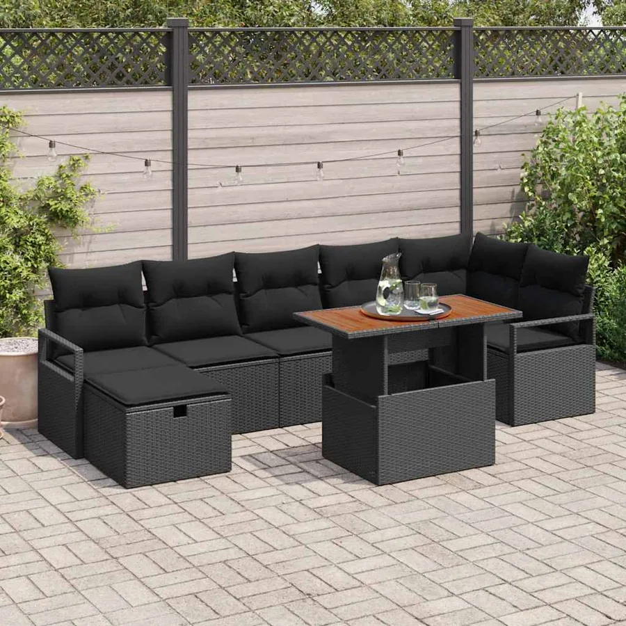 Ensemble de canapé de jardin avec coussin 8 pcs Noir polyrotin