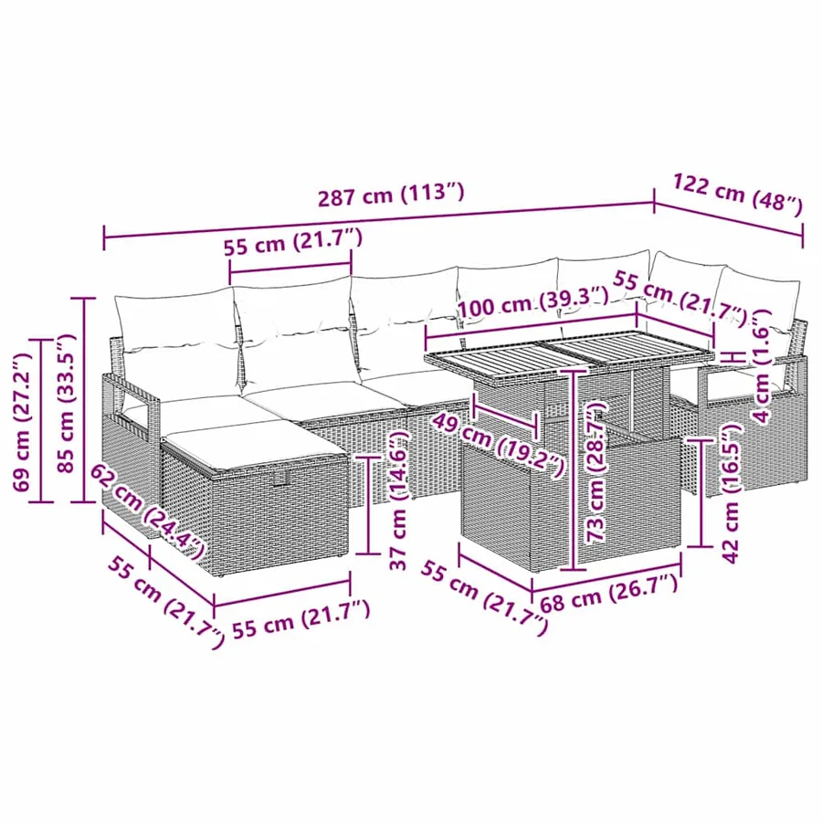Ensemble de canapé de jardin avec coussin 8 pcs Noir polyrotin - 13