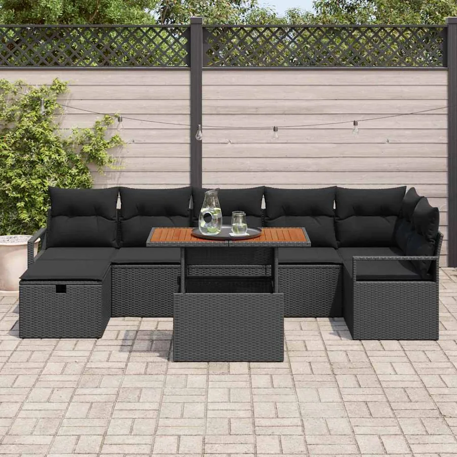 Ensemble de canapé de jardin avec coussin 8 pcs Noir polyrotin - 3
