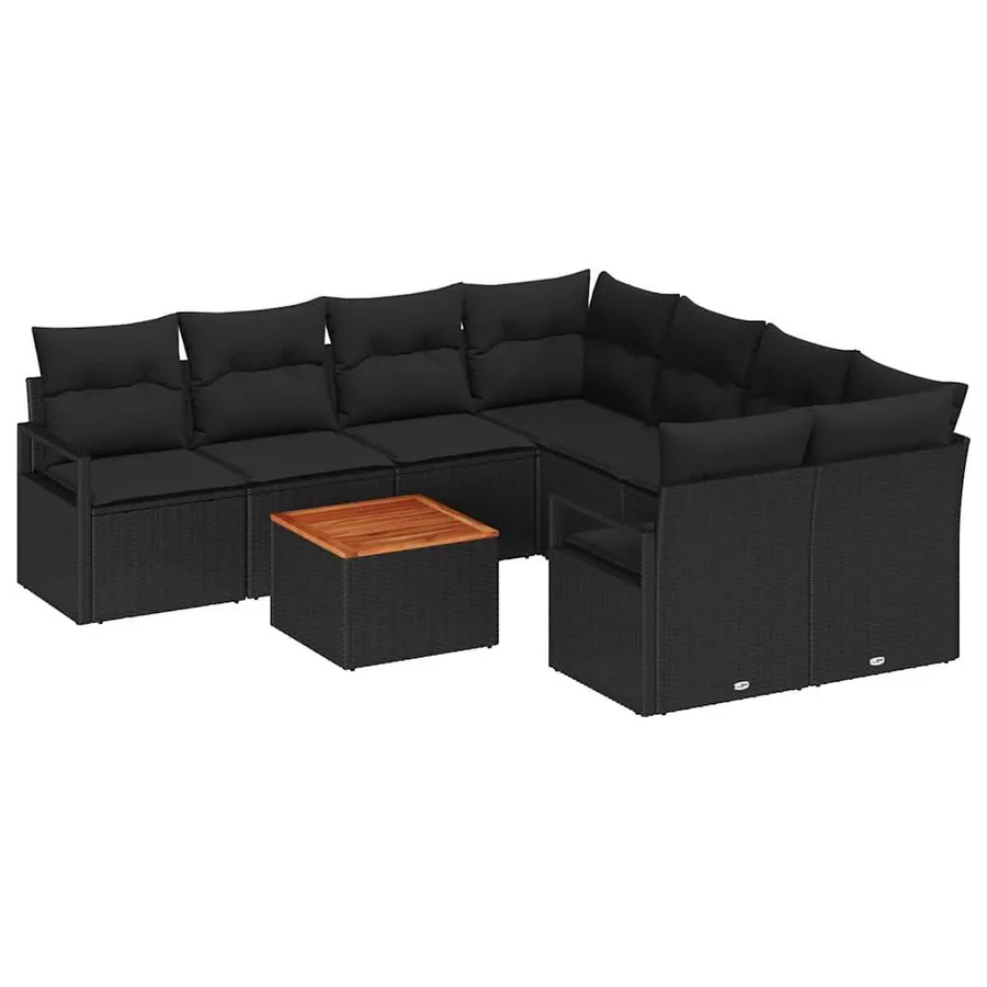 Ensemble de canapé de jardin avec coussin 9 pcs Noir polyrotin - 2