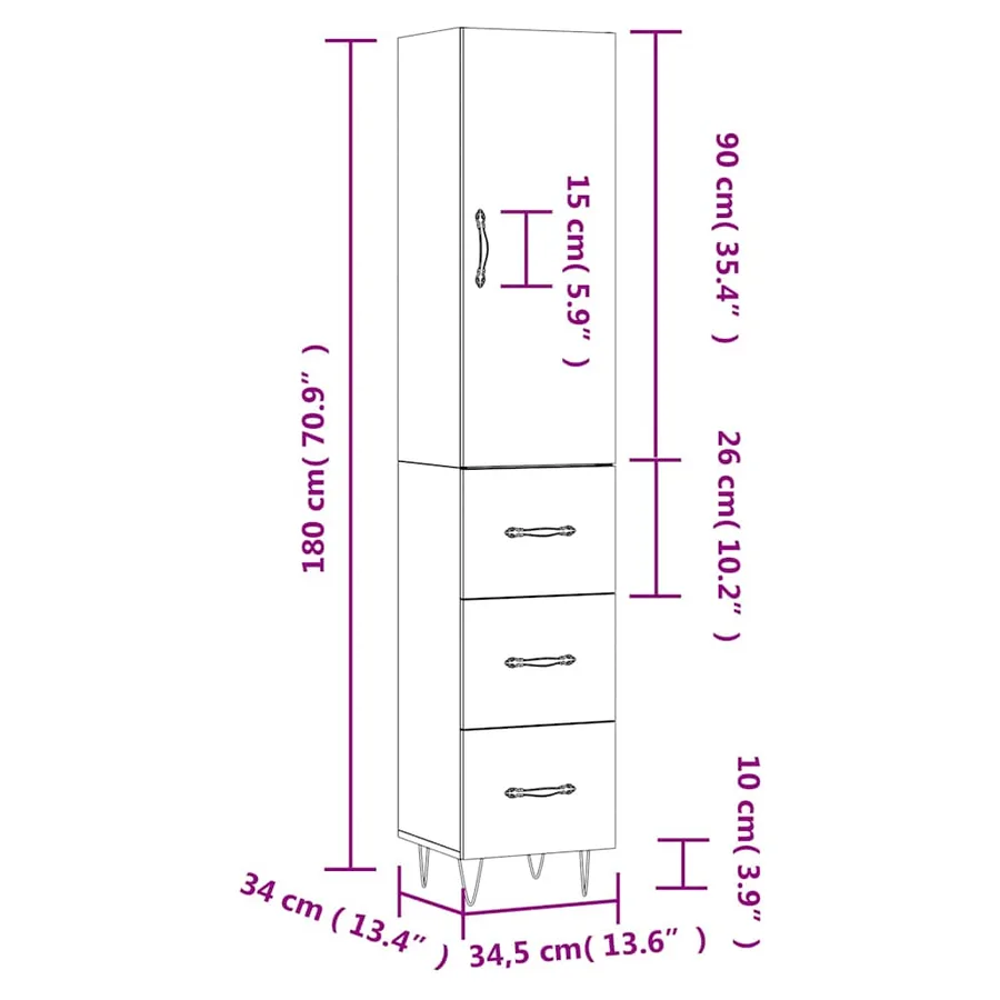 Buffet haut Blanc 34,5x34x180 cm Bois d'ingénierie - 14