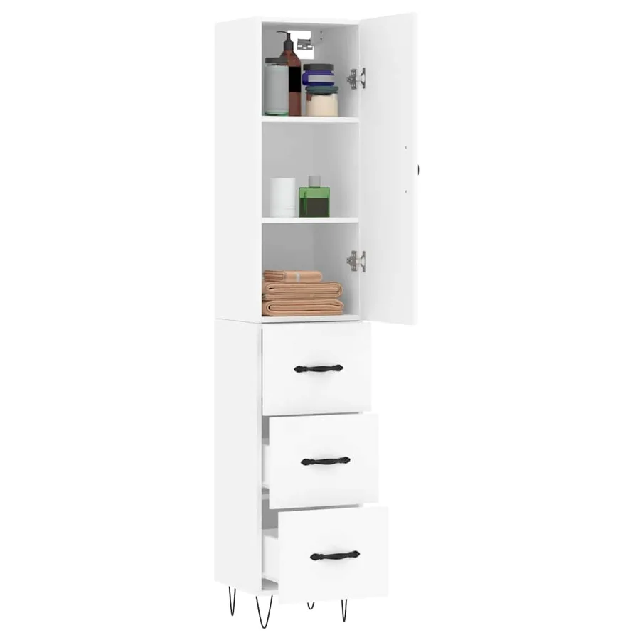 Buffet haut Blanc 34,5x34x180 cm Bois d'ingénierie - 3