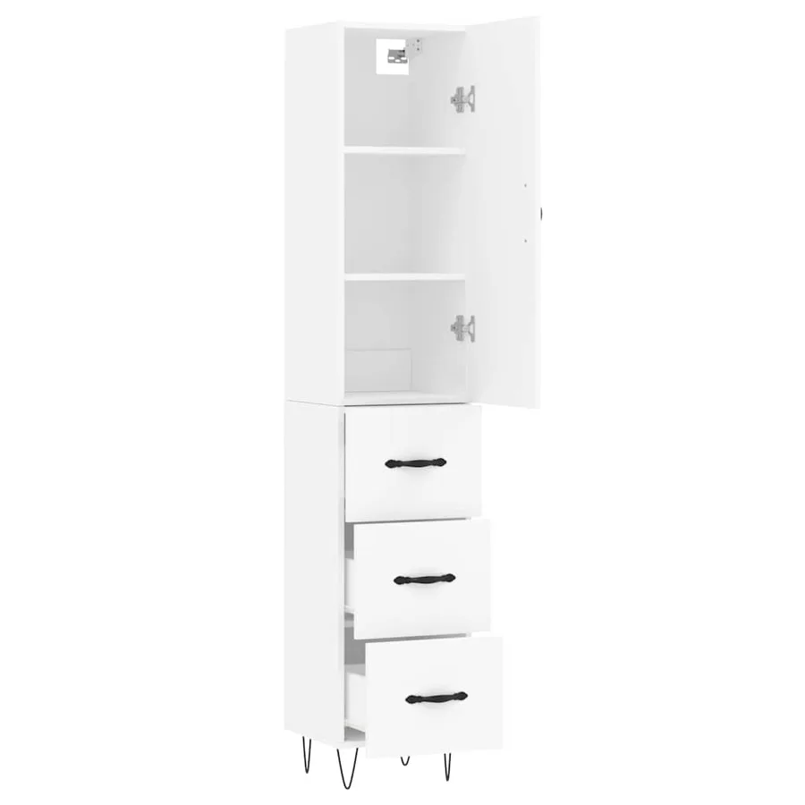 Buffet haut Blanc 34,5x34x180 cm Bois d'ingénierie - 4