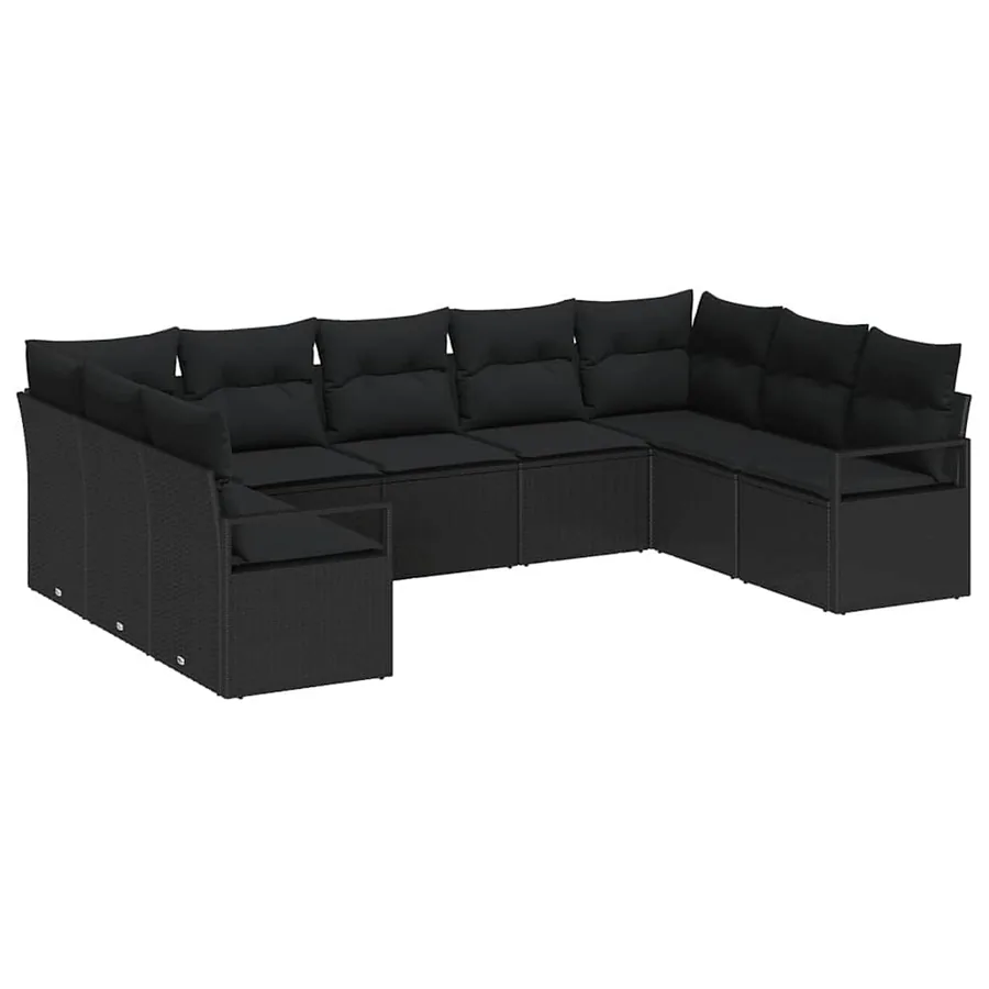 Ensemble de Canapés avec coussin 9 pcs Noir polyrotin - 2