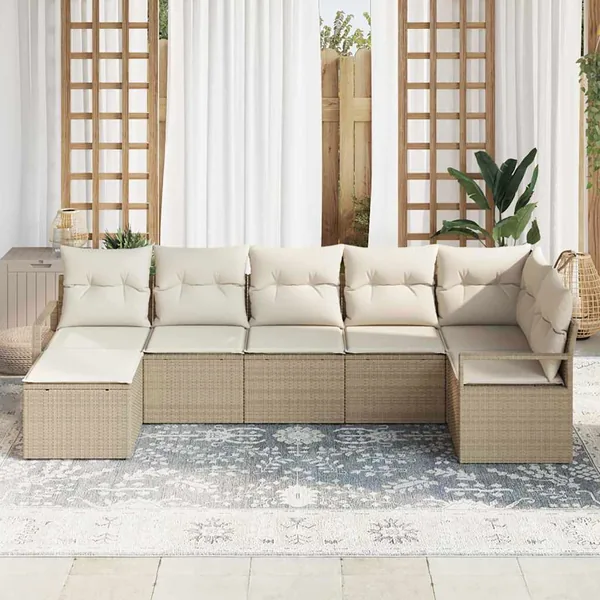 Ensemble de Canapés avec coussin 7 pcs Beige polyrotin