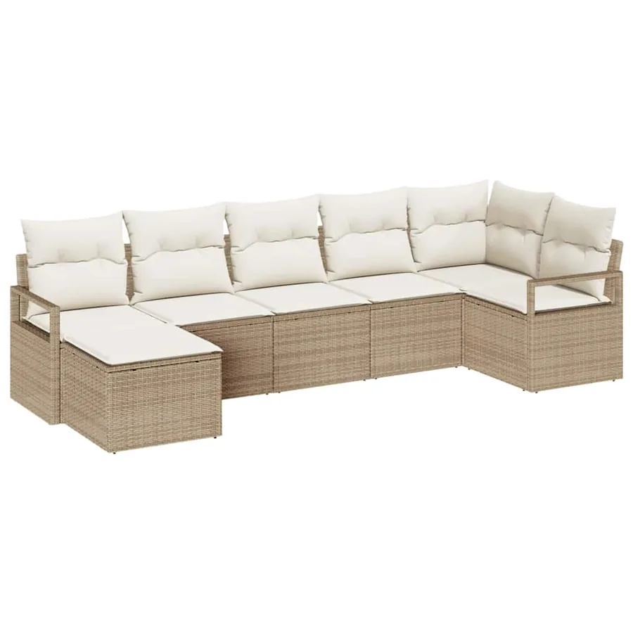 Ensemble de Canapés avec coussin 7 pcs Beige polyrotin - 2
