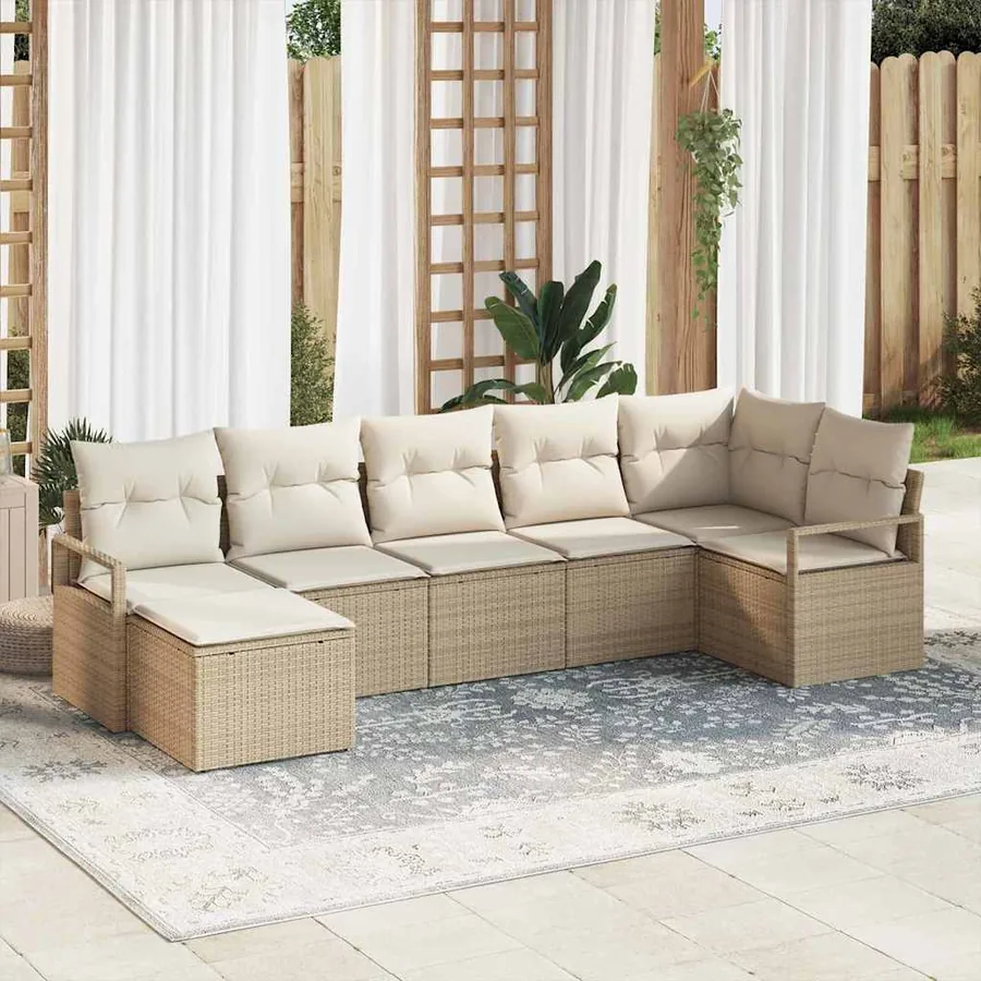 Ensemble de Canapés avec coussin 7 pcs Beige polyrotin - 3