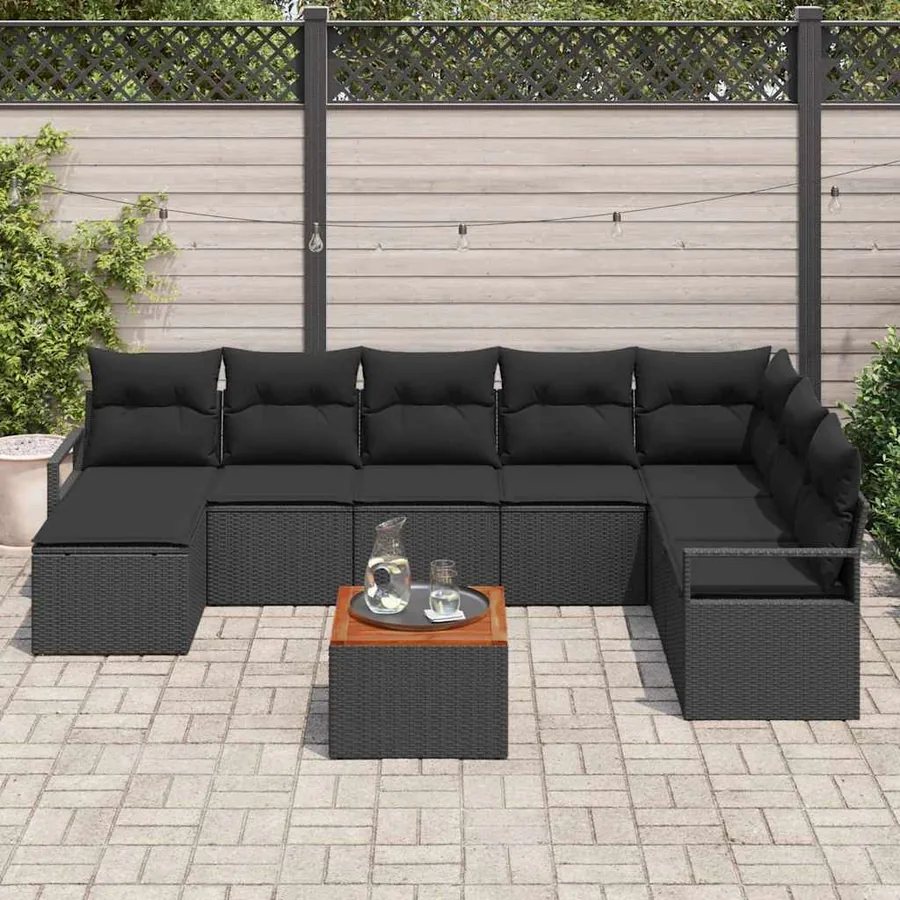 Ensemble de canapé de jardin avec coussin 9 pcs Noir polyrotin - 3