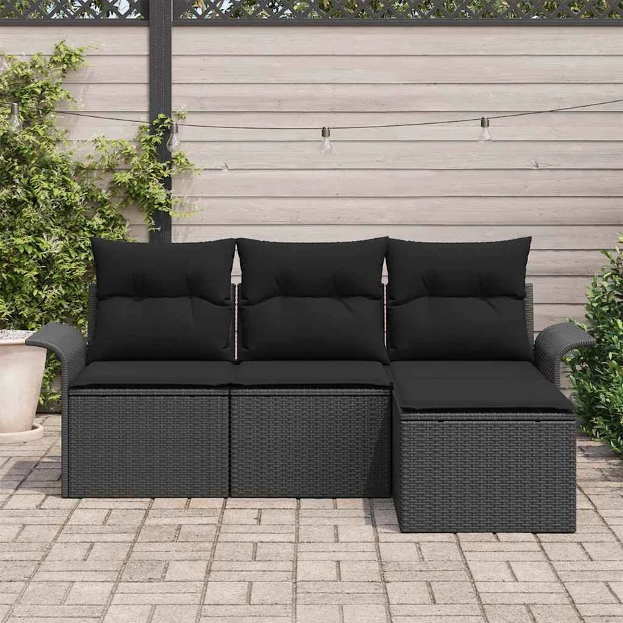 Ensemble de canapé de jardin avec coussin 4 pcs Noir Poly rotin - 3