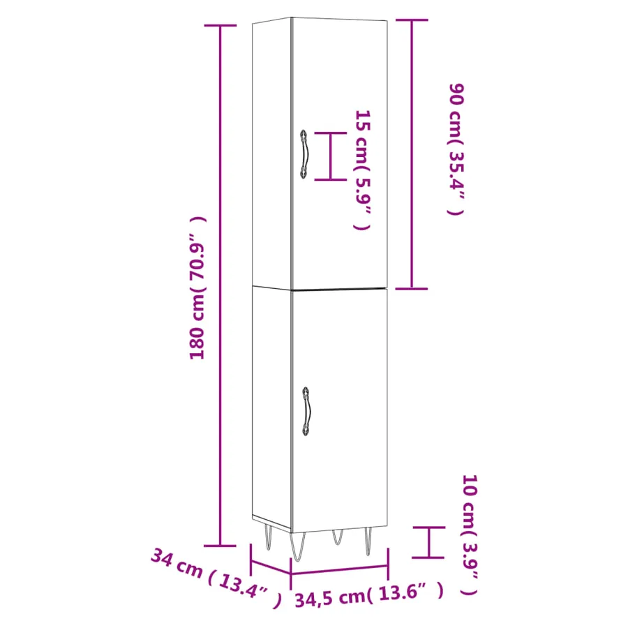 Buffet haut Blanc 34,5x34x180 cm Bois d'ingénierie - 13