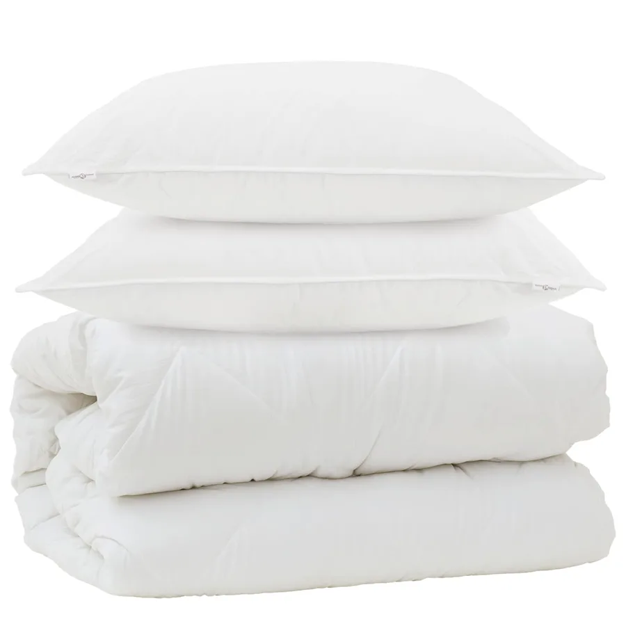 Couette avec Oreillers avec oreiller 3 pcs Blanc Microfibre - 2