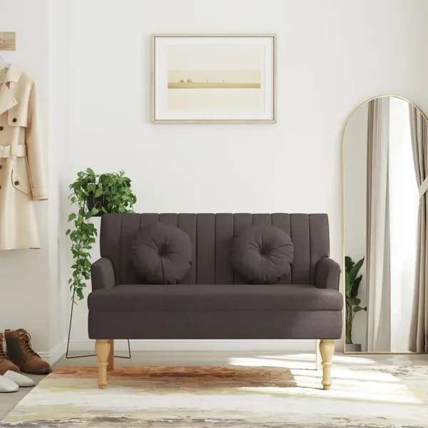Banc avec coussins marron foncé 113x64,5x75,5 cm tissu