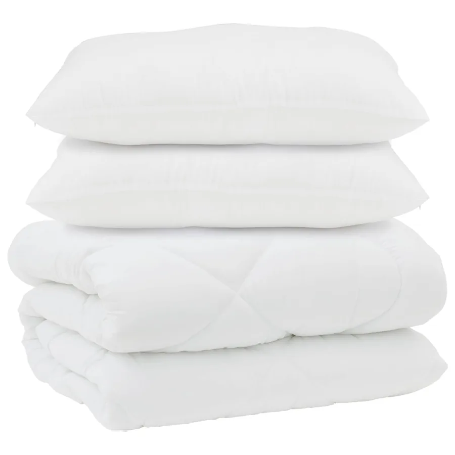 Couette avec Oreillers 3 pcs Blanc Microfibre et Plumes D'oie - 2