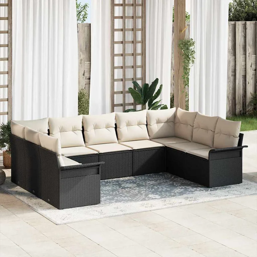 Ensemble de canapé de jardin avec stockage 9 pcs Noir polyrotin