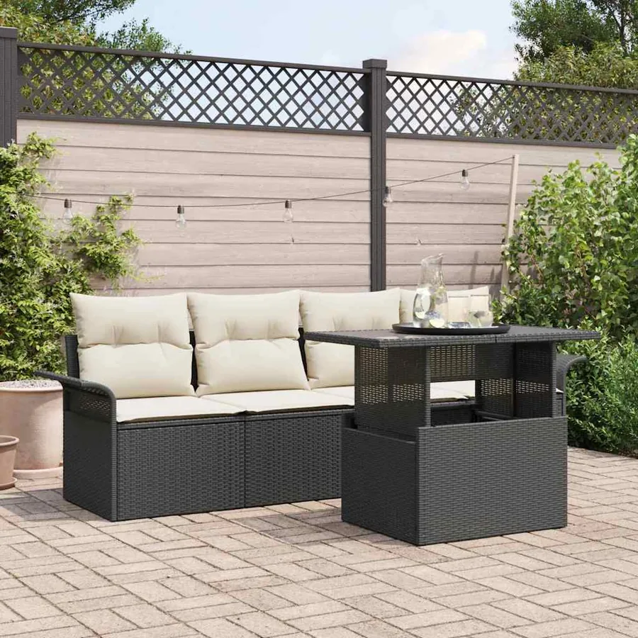 Ensemble de canapé de jardin 5 pcs Noir Poly Rattan