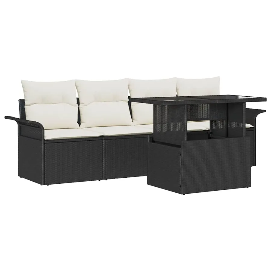 Ensemble de canapé de jardin 5 pcs Noir Poly Rattan - 2