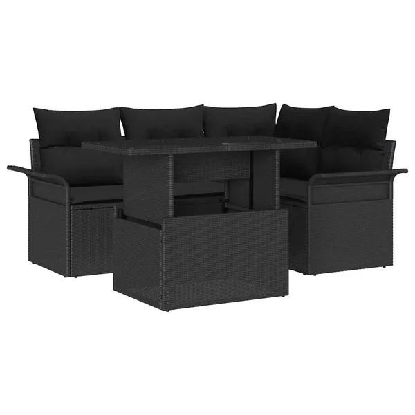 Ensemble de canapé de jardin 5 pcs Noir Poly Rattan