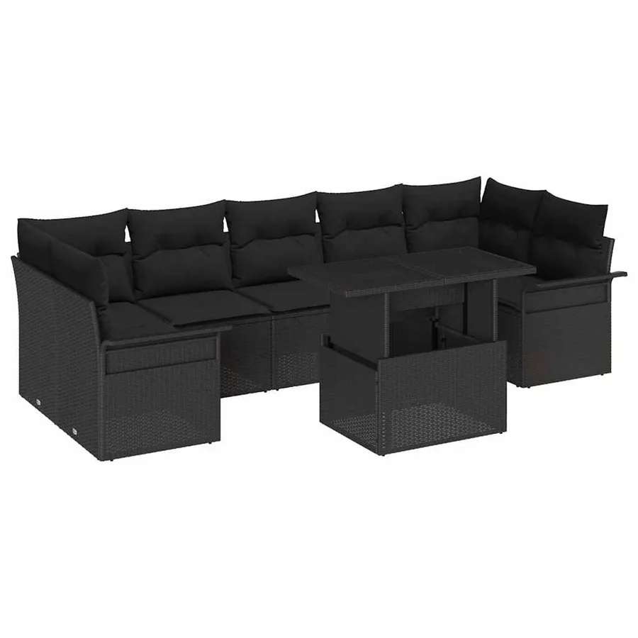 Ensemble de canapé de jardin avec coussin 8 pcs Noir Poly rotin - 2