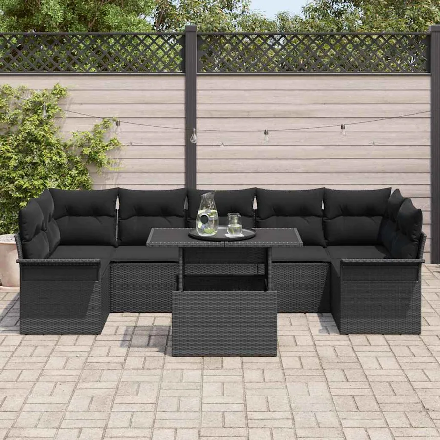 Ensemble de canapé de jardin avec coussin 8 pcs Noir Poly rotin - 3