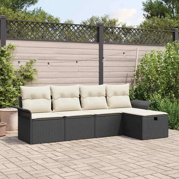 Ensemble de canapé de jardin avec coussin 5 pcs Noir Poly rotin