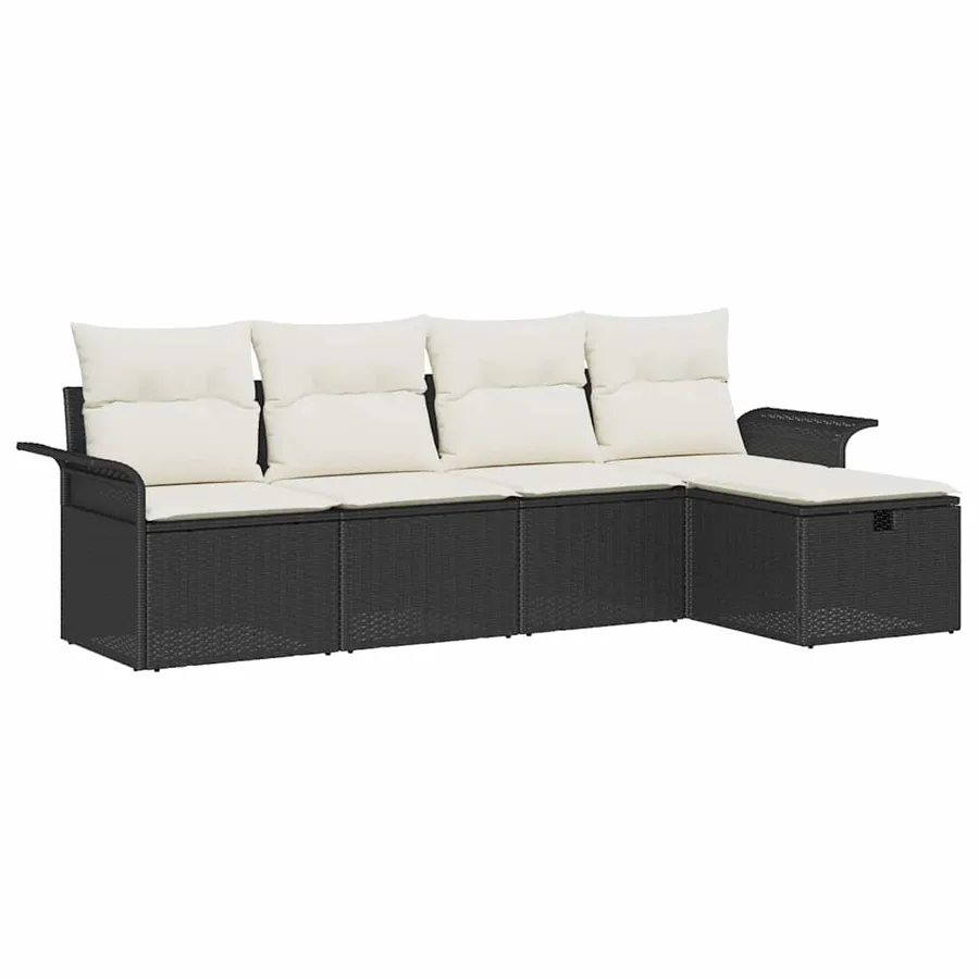 Ensemble de canapé de jardin avec coussin 5 pcs Noir Poly rotin - 2
