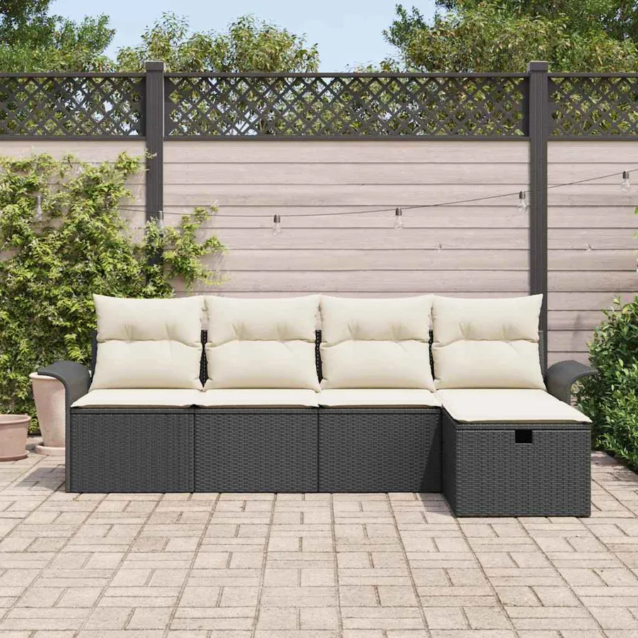 Ensemble de canapé de jardin avec coussin 5 pcs Noir Poly rotin - 3