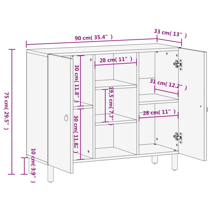 Armoire latérale 90x33x75 cm bois massif de manguier - 10