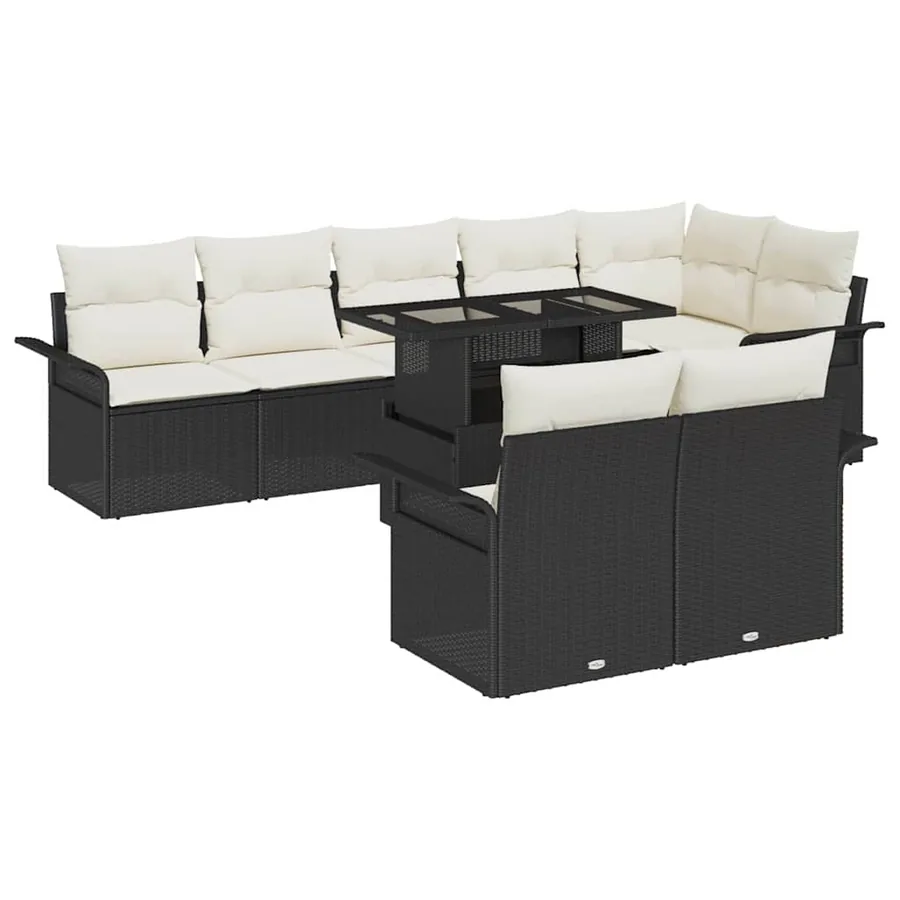 Ensemble de canapé de jardin avec coussin 9 pcs Noir Poly rotin