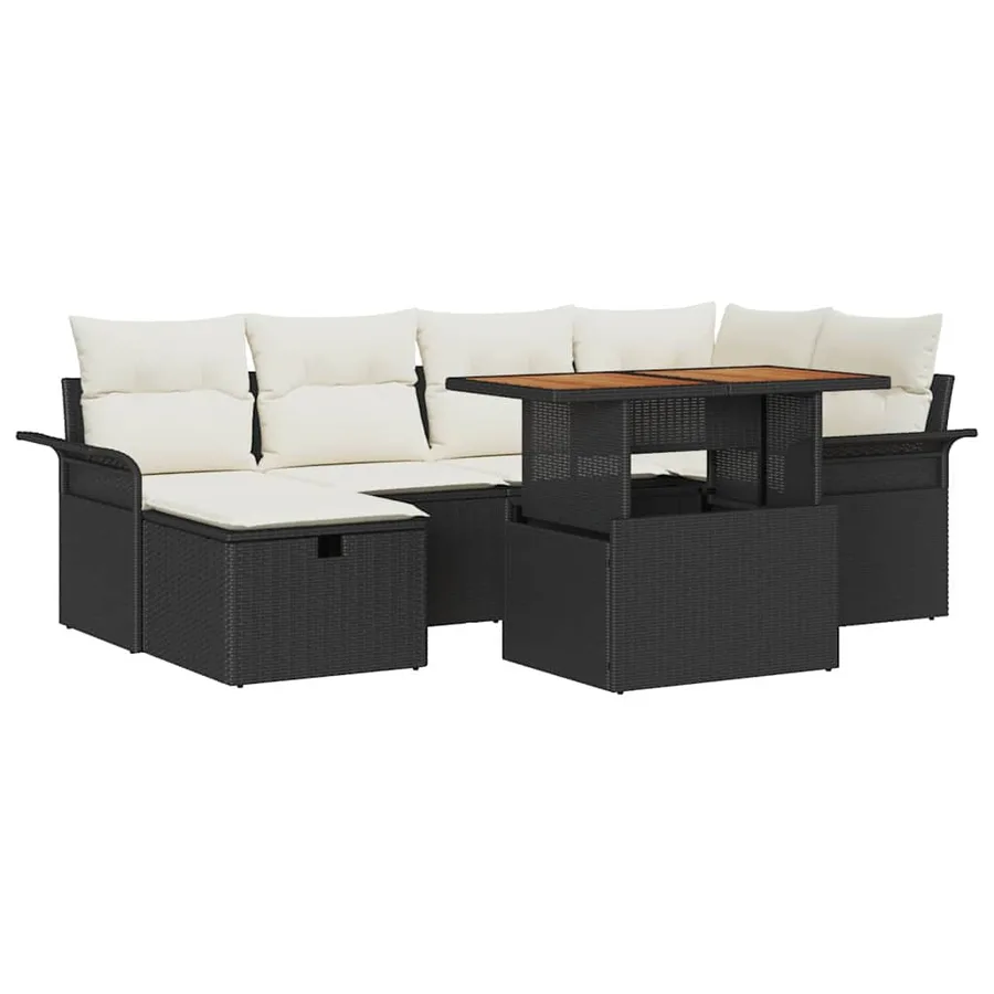 Ensemble de canapé de jardin 7 pcs Noir polyrotin - 2