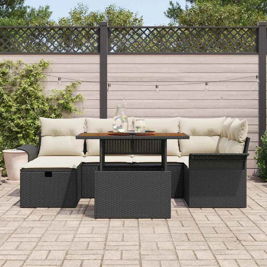 Ensemble de canapé de jardin 7 pcs Noir polyrotin - 3