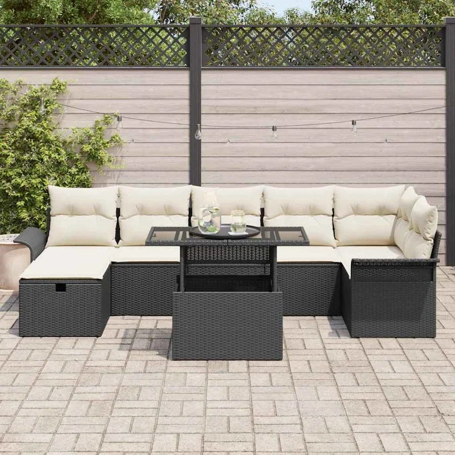 Ensemble de canapé de jardin avec coussin 8 pcs Noir Poly rotin - 3