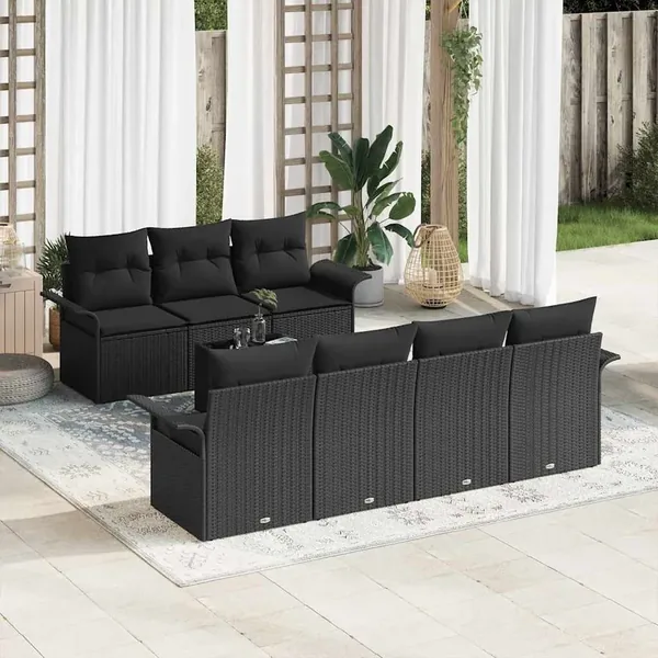 Ensemble de canapé de jardin avec coussin 8 pcs Noir polyrotin