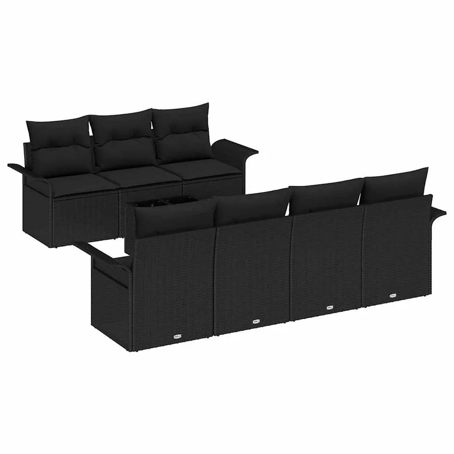 Ensemble de canapé de jardin avec coussin 8 pcs Noir polyrotin - 2