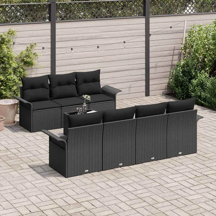 Ensemble de canapé de jardin avec coussin 8 pcs Noir polyrotin - 3