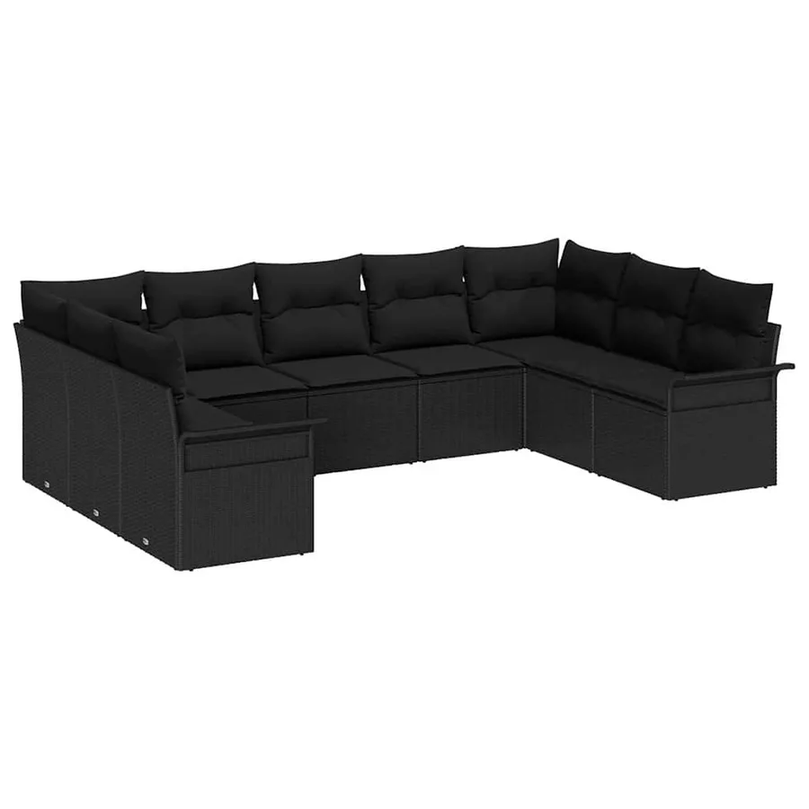 Ensemble de canapé de jardin avec coussin Noir polyrotin - 2