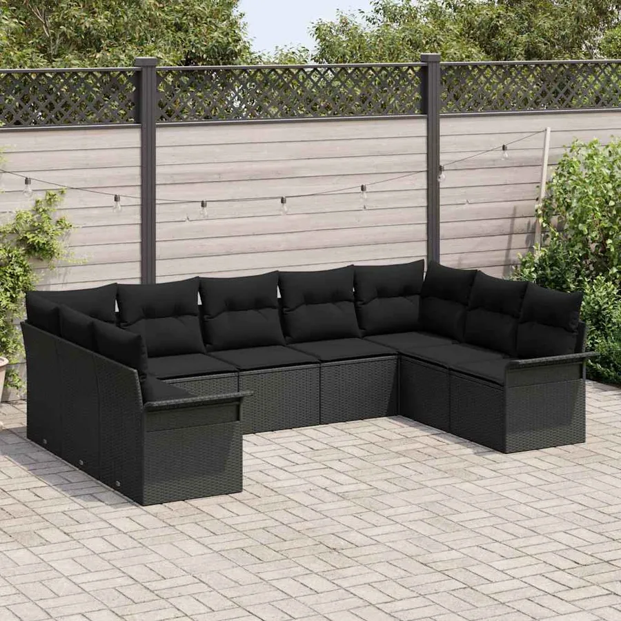 Ensemble de canapé de jardin avec coussin Noir polyrotin - 3