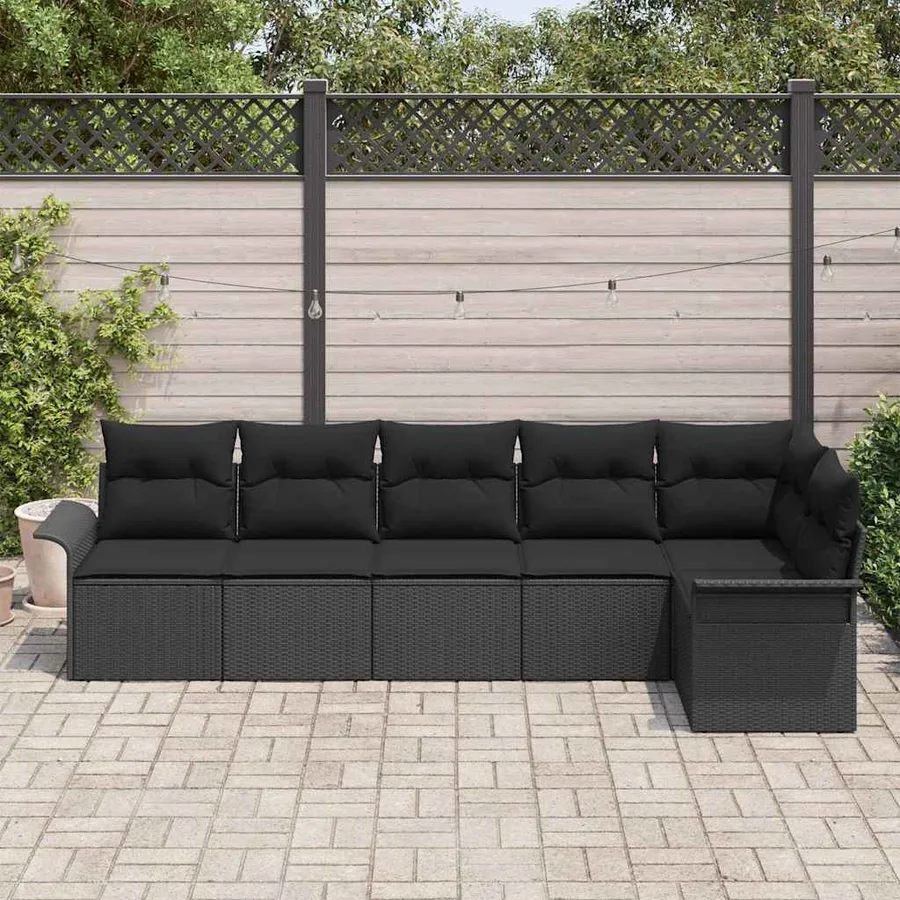 Ensemble de canapé de jardin avec coussin 6 pcs Noir polyrotin - 3