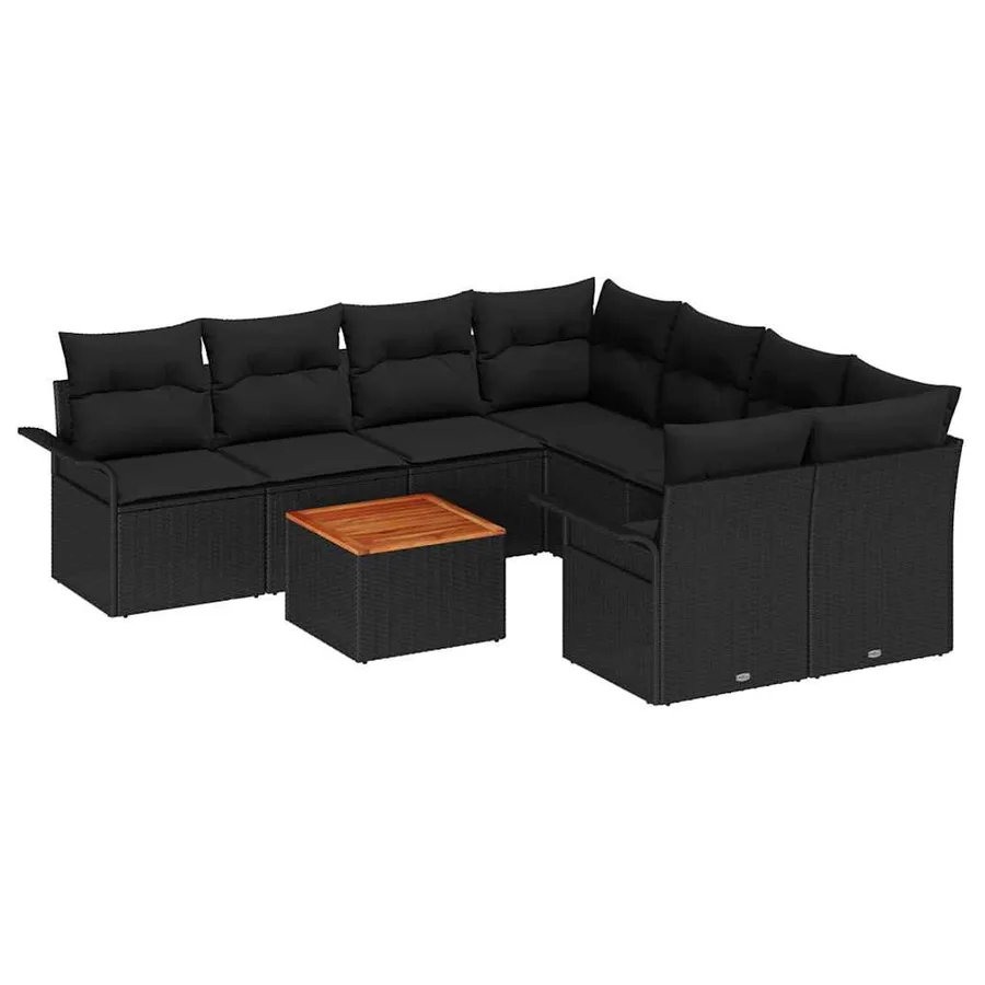 Ensemble de canapé de jardin avec coussin 9 pcs Noir polyrotin - 2