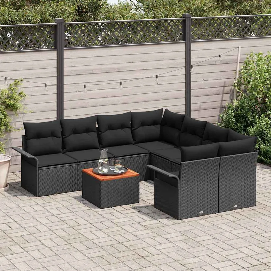 Ensemble de canapé de jardin avec coussin 9 pcs Noir polyrotin - 3