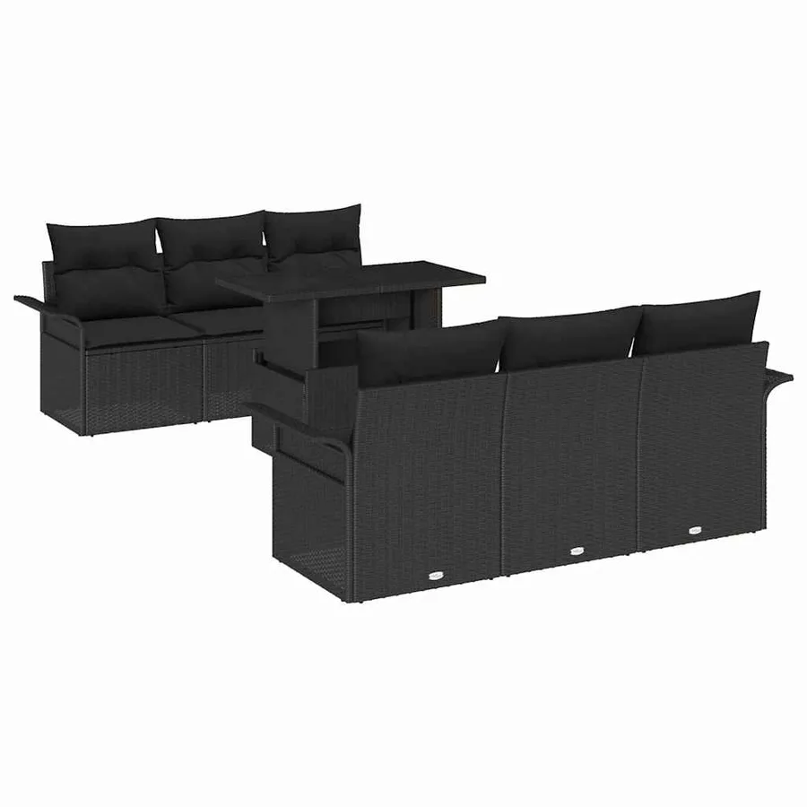 Ensemble de canapé de jardin avec coussin 7 pcs Noir polyrotin - 2