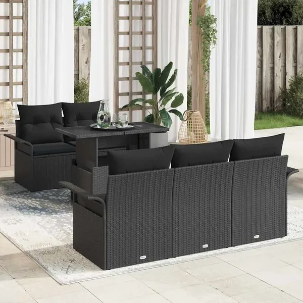 Ensemble de canapé de jardin avec coussin 6 pcs Noir polyrotin