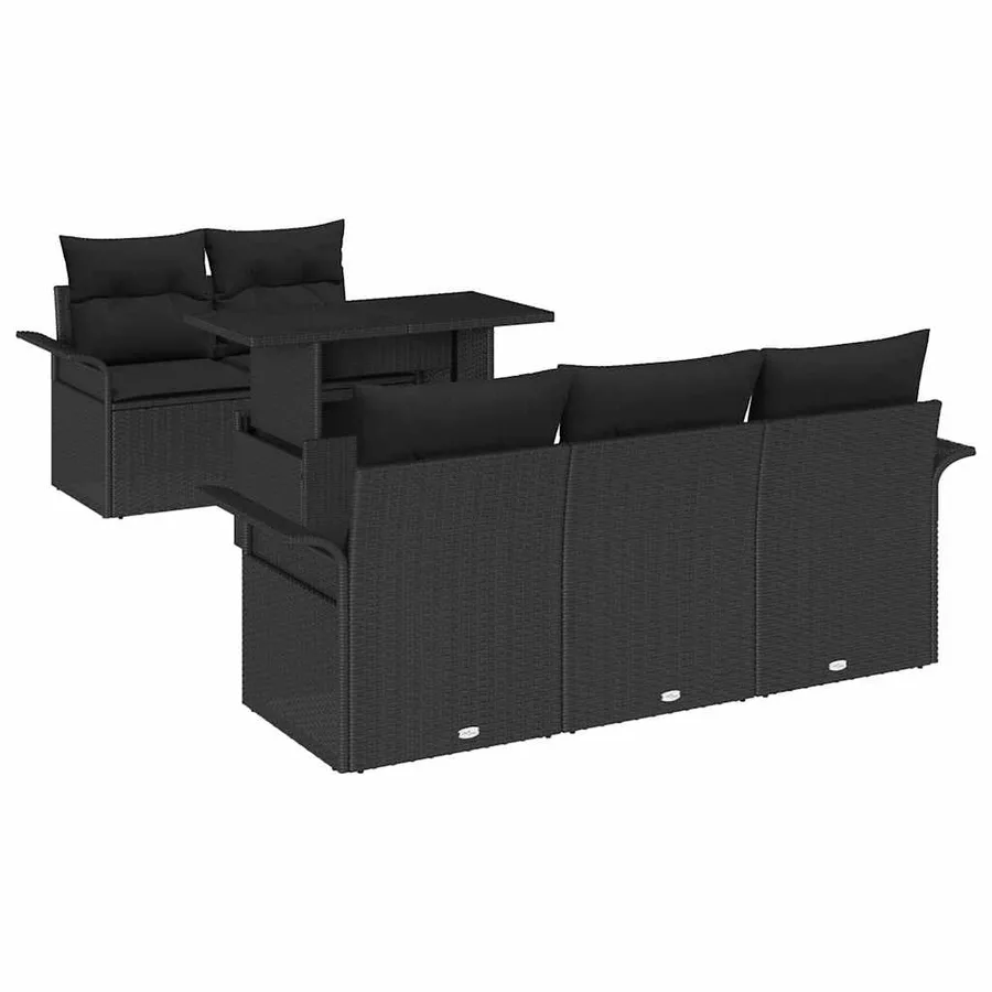 Ensemble de canapé de jardin avec coussin 6 pcs Noir polyrotin - 2