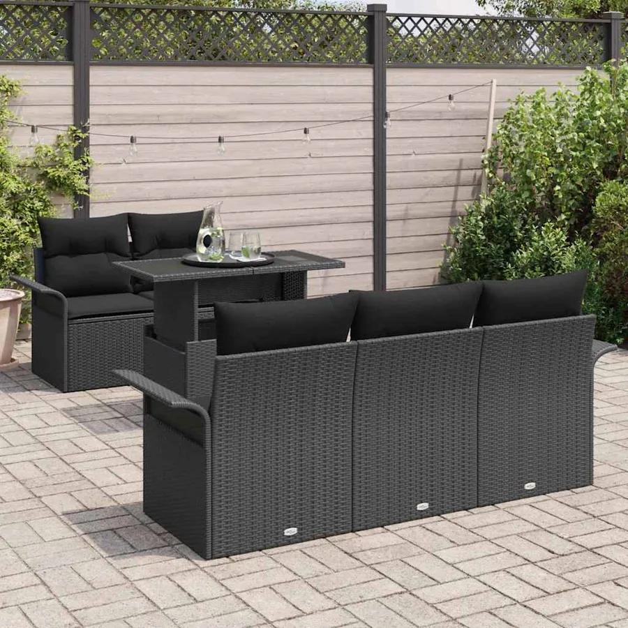 Ensemble de canapé de jardin avec coussin 6 pcs Noir polyrotin - 3