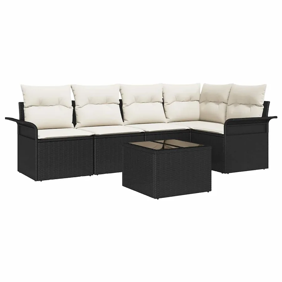 Ensemble de canapé de jardin avec coussin 6 pcs Noir Poly rotin - 2