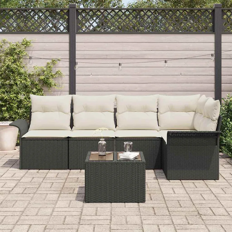 Ensemble de canapé de jardin avec coussin 6 pcs Noir Poly rotin - 3