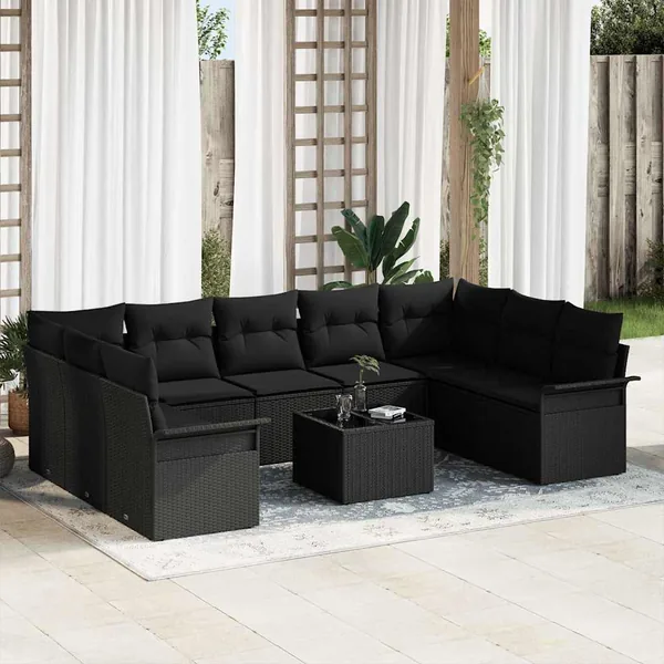Ensemble de canapé de jardin 10 pcs Beige polyrotin